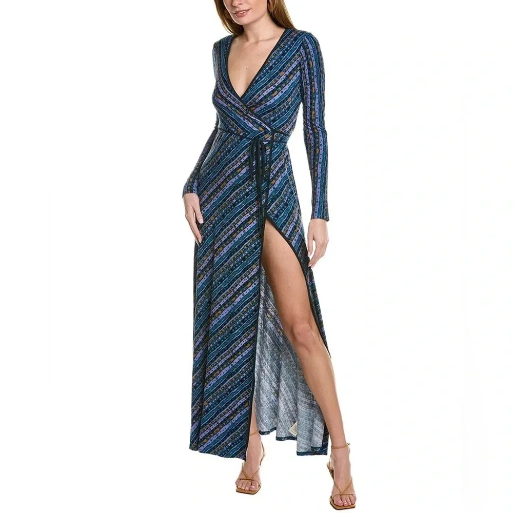 NWT Free People phoebe printed jersey maxi wrap dress in multi Size XS